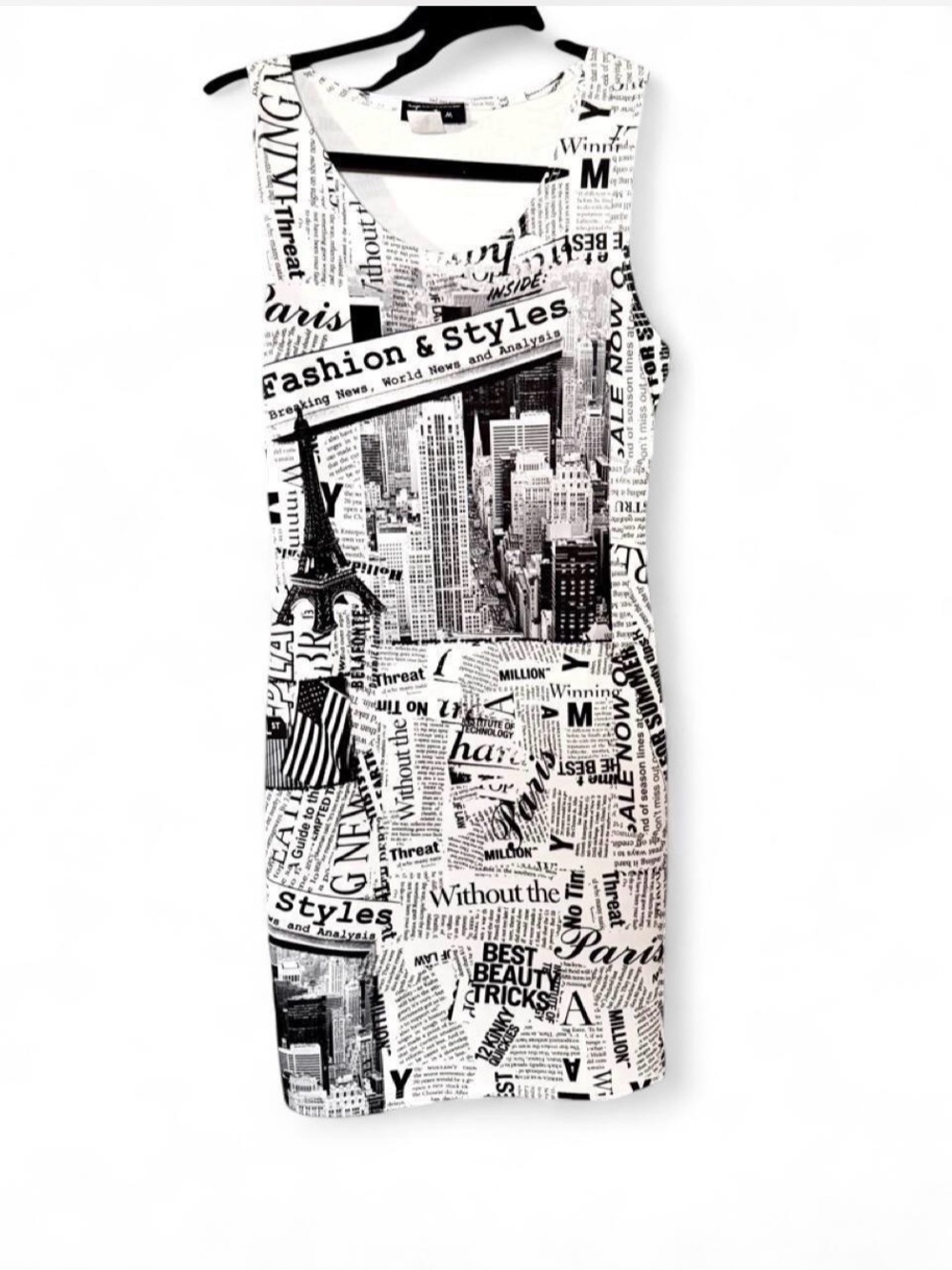 Love J USA Newspaper Print Short Sleeveless Dress Sz M